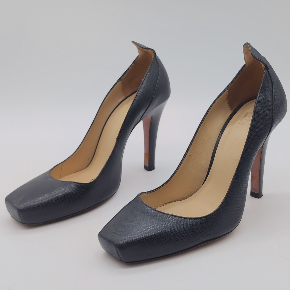 Herve Leger Black Leather Pointed Square-Toe High Heels